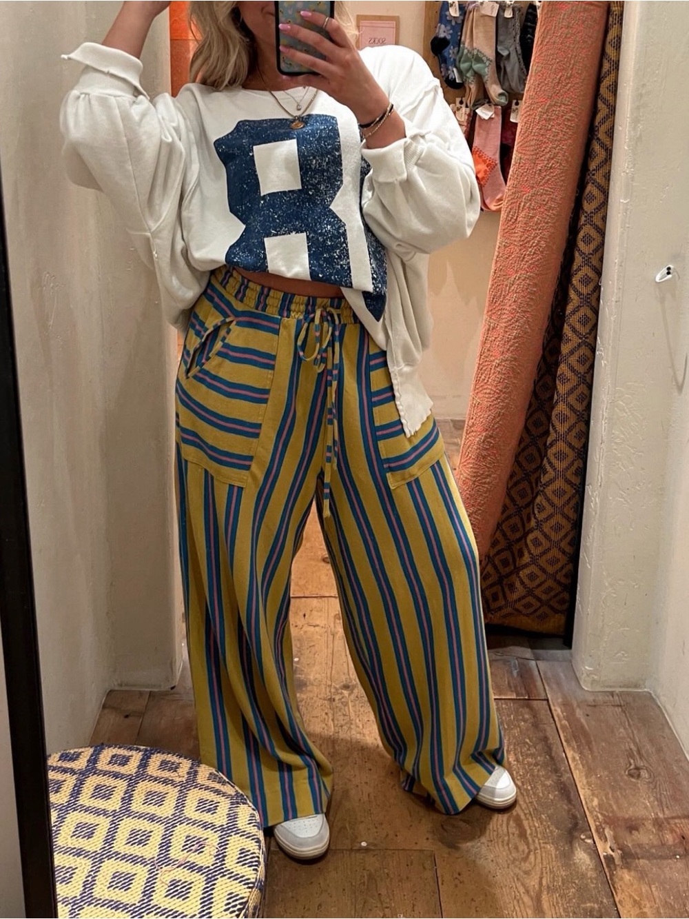 Free People multi color Wide-Leg Stripe Drawstring Pants